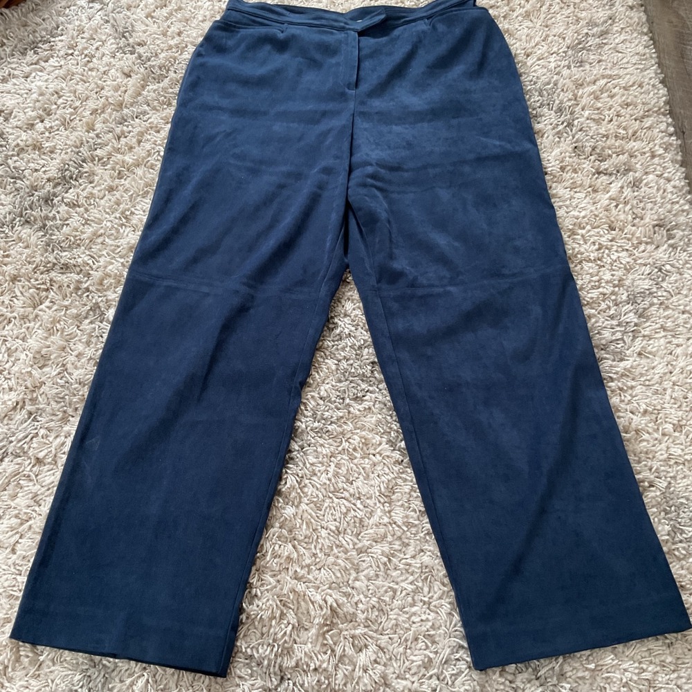Norton McNaughton Navy Blue Faux Suede Wide Leg Pull-On Trousers Womens Size 16